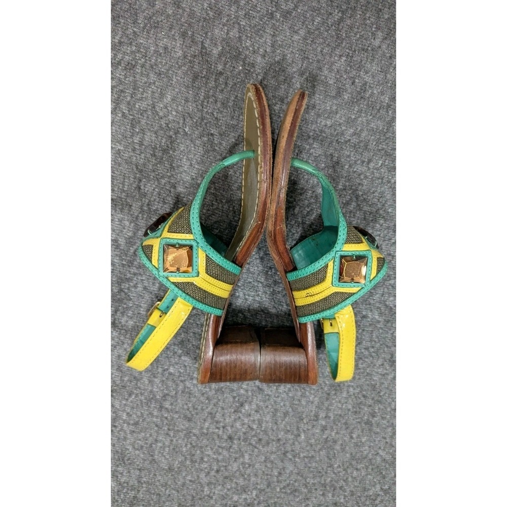 Tory Burch Sandals‎ Womens 6M Green Yellow Boho Jewels Embellished Wearable Art